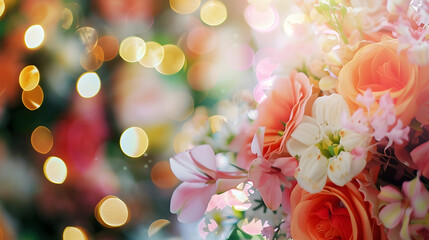 Poster - selected focus wedding decoration  wedding decoration flower arrangement on bokeh background : Generative AI
