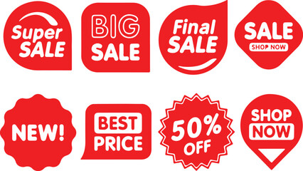 Wall Mural - pixel perfect icon set of red sale discoint best price new product labels. icons, flat vector illust
