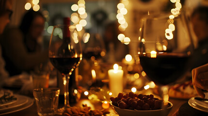 Poster - Blurred soft of people in dinner room for party : Generative AI