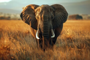 Wall Mural - African Elephant in Golden Grass