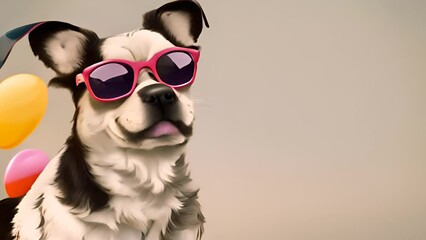 Poster - Dog Wearing Sunglasses With Colorful Shapes Generative AI