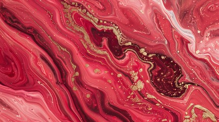 Poster - Abstract red fluid art marble paint texture background