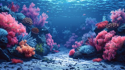 Wall Mural - Visualize marine aquarium designs with illustrations of underwater landscapes and coral reefs. Illustration, Minimalism,