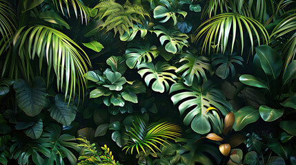 Wall Mural - deep green forest leaves and plants background