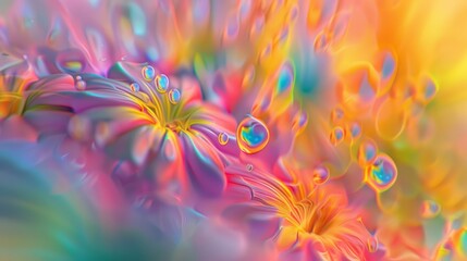 Wall Mural - A colorful flower with water droplets on it in a digital painting, AI