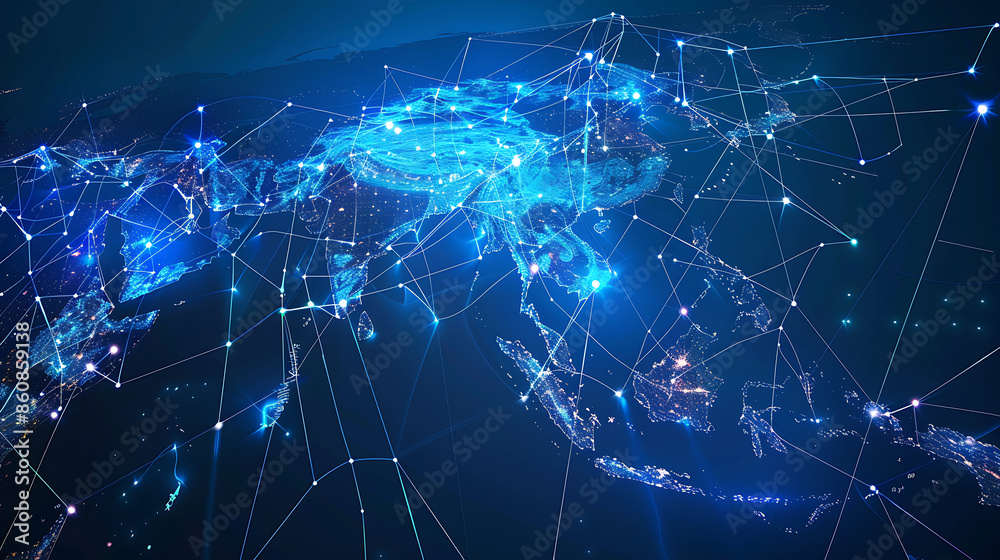 Global Digital Network Map of Asia Stock Illustration | Adobe Stock