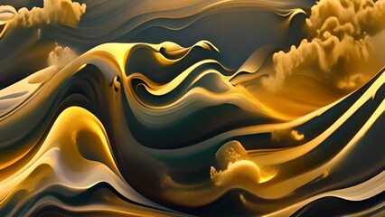 Poster - Abstract Gold And Blue Waves Generative AI