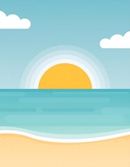 Canvas Print - Minimalist beach scene with the sun, flat design