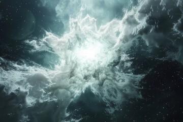 Wall Mural - A bright blue explosion in space with a lot of stars