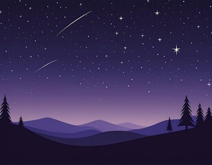Canvas Print - Minimalist night scene with star and sky, flat design