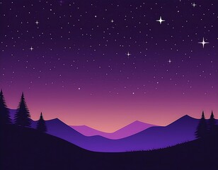 Canvas Print - Minimalist night scene with star and sky, flat design
