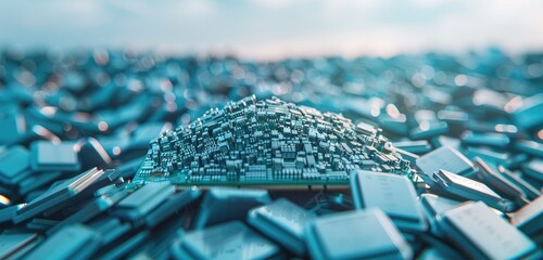 Poster - Microchips Piled Up in a Futuristic Landscape of Electronic Components