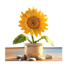 Wall Mural - 3d sunflower in a container with rocks