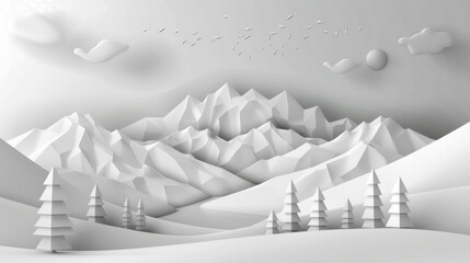 Wall Mural - wallpaper of landscape with mountain background, origami style