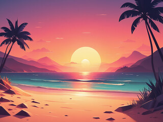 flat design gradient beach sunset landscape - generated by ai