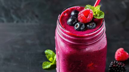 Poster - A glass of purple smoothie with a strawberry on top