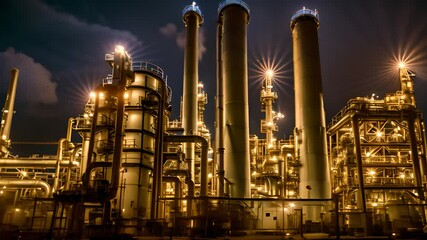 Poster - Nighttime View of an Industrial Complex Generative AI