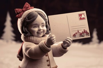 Sticker - A small figurine of a girl holding up an envelope, AI