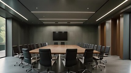 Poster - Modern Conference Room With Large Table and Chairs Generative AI