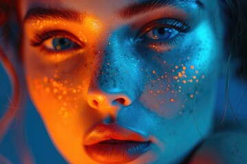 Sticker - The face of a woman illuminated by lights