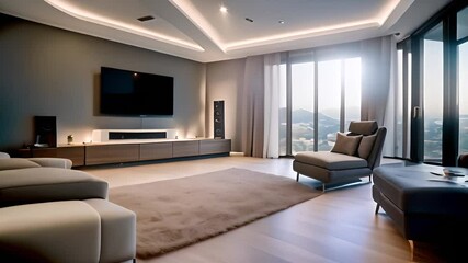 Poster - Modern Living Room With City View Generative AI