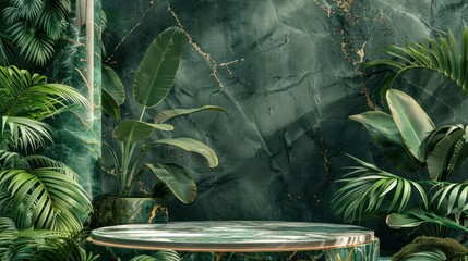 Wall Mural - A green background with a green plant in the foreground. Generate AI image