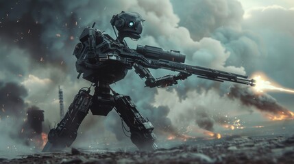 Futuristic Combat Robot in Battle Generative AI