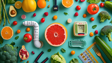 Scale to measure calories Controlling your diet with fresh fruits and vegetables Suitable for healthy eating