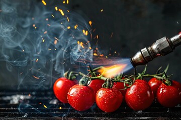 Canvas Print - Scorching tomatoes with a blowtorch