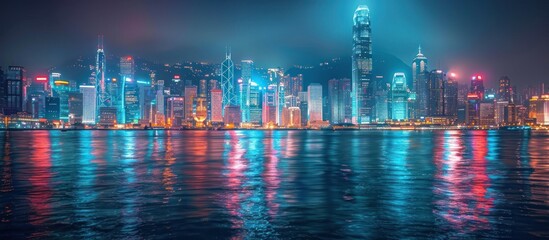 Nighttime View of Vibrant Hong Kong Skyline