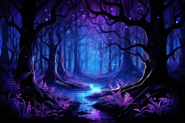 Wall Mural - Neon forest landscape woodland outdoors.