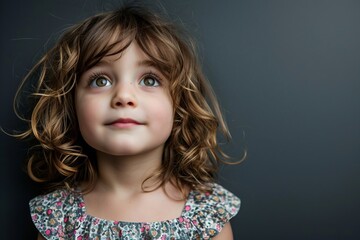 Wall Mural - Portrait of a cute little girl with curly hair. Studio shot.