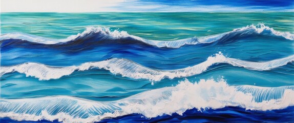 Poster - Abstract blue sea background painted with oil on canvas.