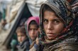 © furyon - poignant scene of diverse refugees in a stark camp setting weathered faces showing resilience amidst adversity makeshift shelters and limited resources highlighting the human cost of displacement