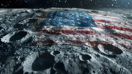 Wall Mural - American Flag Painted on Lunar Surface Under Starry Night Sky