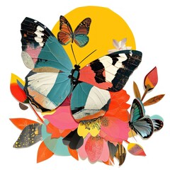 Wall Mural - Retro Collages whit butterflys art animal insect.