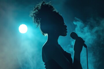 Poster - Lady speak on the stage microphone adult night.