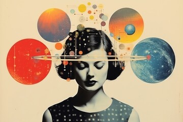 Wall Mural - Collage Retro dreamy astrology art portrait painting
