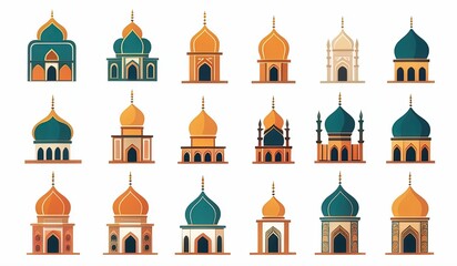 icon set illustration of a mosque and icon set illustration of a church