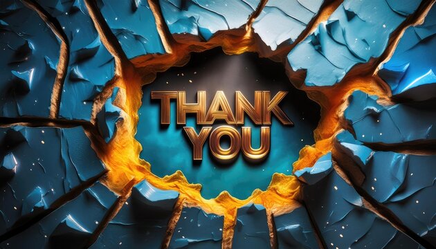 Thank you images, torn paper cracked hole texture background with 3d thank you text images