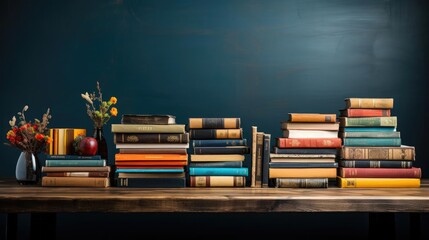 Wall Mural - Front view pile of books on minimalistic background or stock of books for world book day background