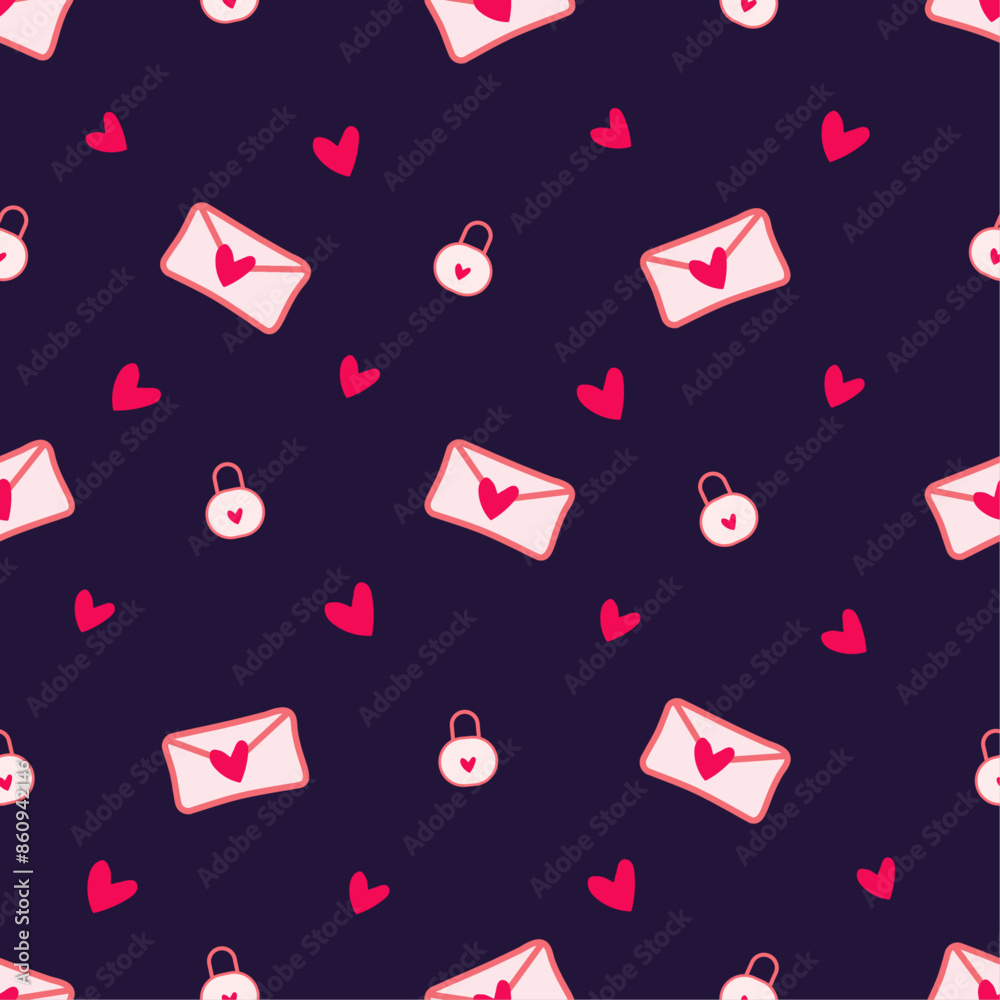 Seamless red heart letter pattern design love lock repeat digital paper ...