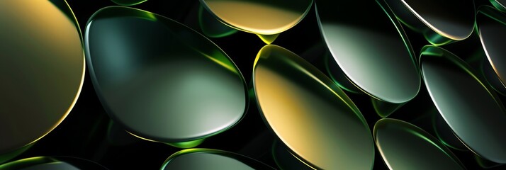 Wall Mural - super macro 3D illustration wallpaper of abstract shapes from colored glass, modern, for banner backgrounds, landing pages, 3:1,  green, black colors