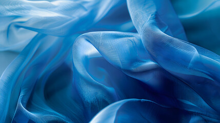 Poster - Texture chiffon fabric in blue color for backgrounds silk fabric selective focus : Generative AI