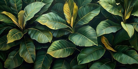 Poster - Tropical Leaves in Vivid Greens and Golds