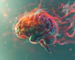 Poster - Vibrant Brain Visualization Representing Dynamic Data Processing and Analytical Insights