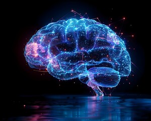 Poster - futuristic brain with flowing data analytics and neural connections