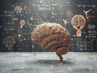 Poster - analytical brain scientific formulas and diagrams represent intelligence and thinking