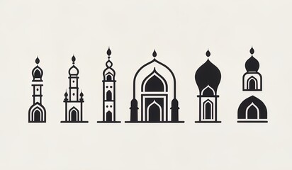 city landmarks and monuments. minaret building. mosque landmarks. icon set. symbol set. illustration of church. illustration of a temple