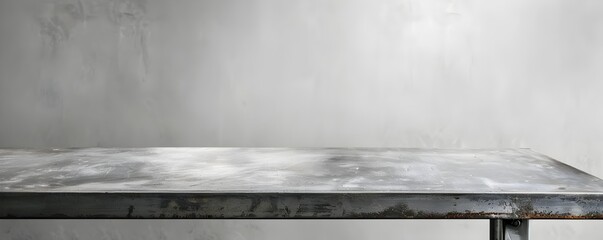 Wall Mural - Industrial Style Metal Top Table Against White Backdrop for Product Display
